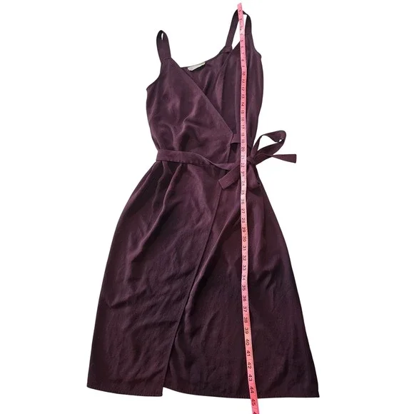 Everlane Wrap Dress Women 00 Burgundy Japanese GoWeave Sleeveless Midi V-Neck - Picture 3 of 6